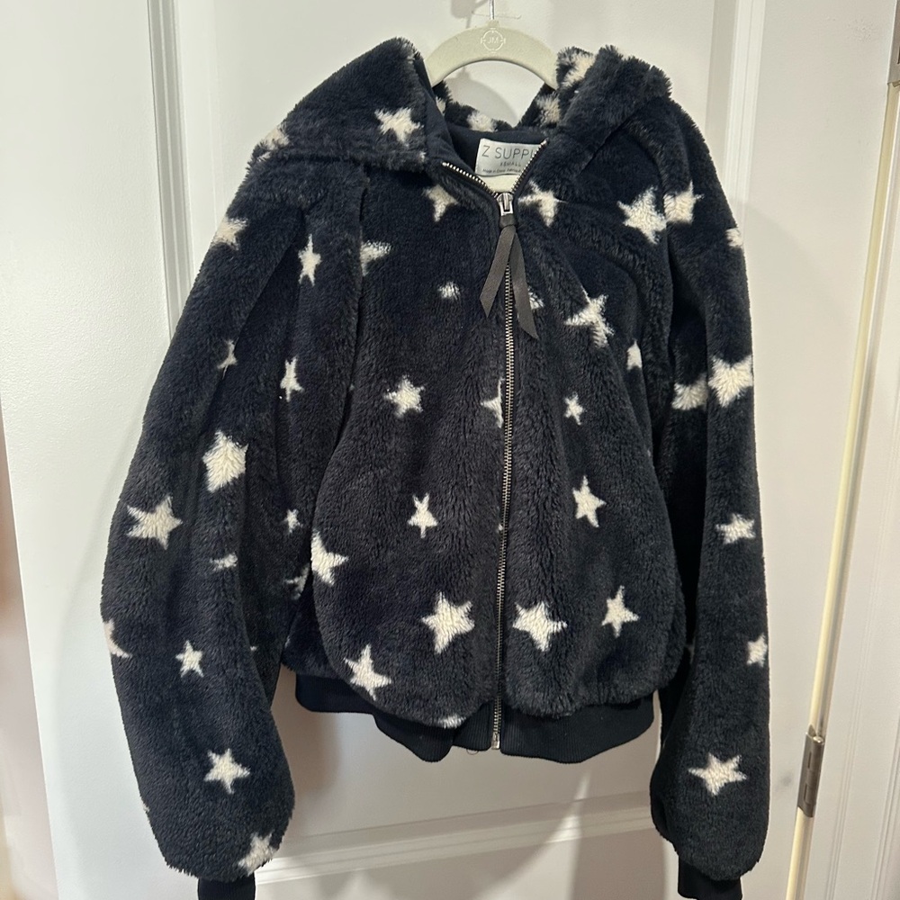 Z Supply Kids Starry Black Fuzzy Jacket